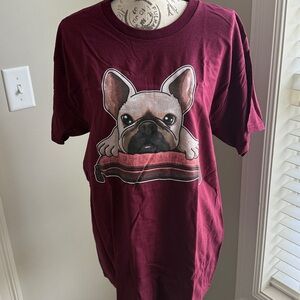 Men’s SNRT Burgundy T-Shirt with French Bulldog Graphic M/L